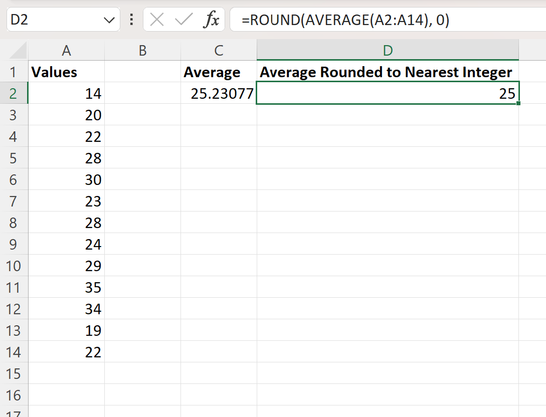 Excel round average to nearest integer