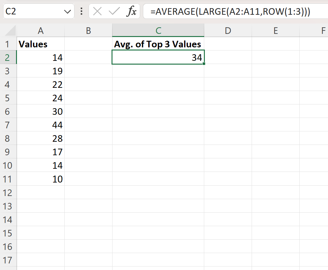 Excel average top n values in range