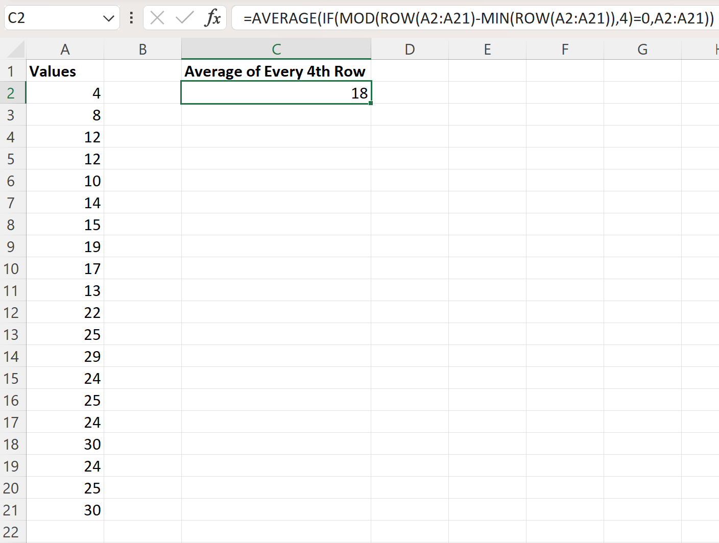 Excel average every nth row