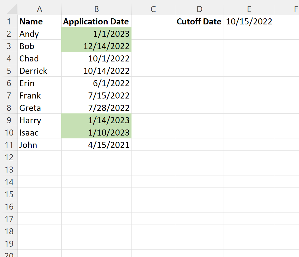 Excel conditional formatting based on date in another cell