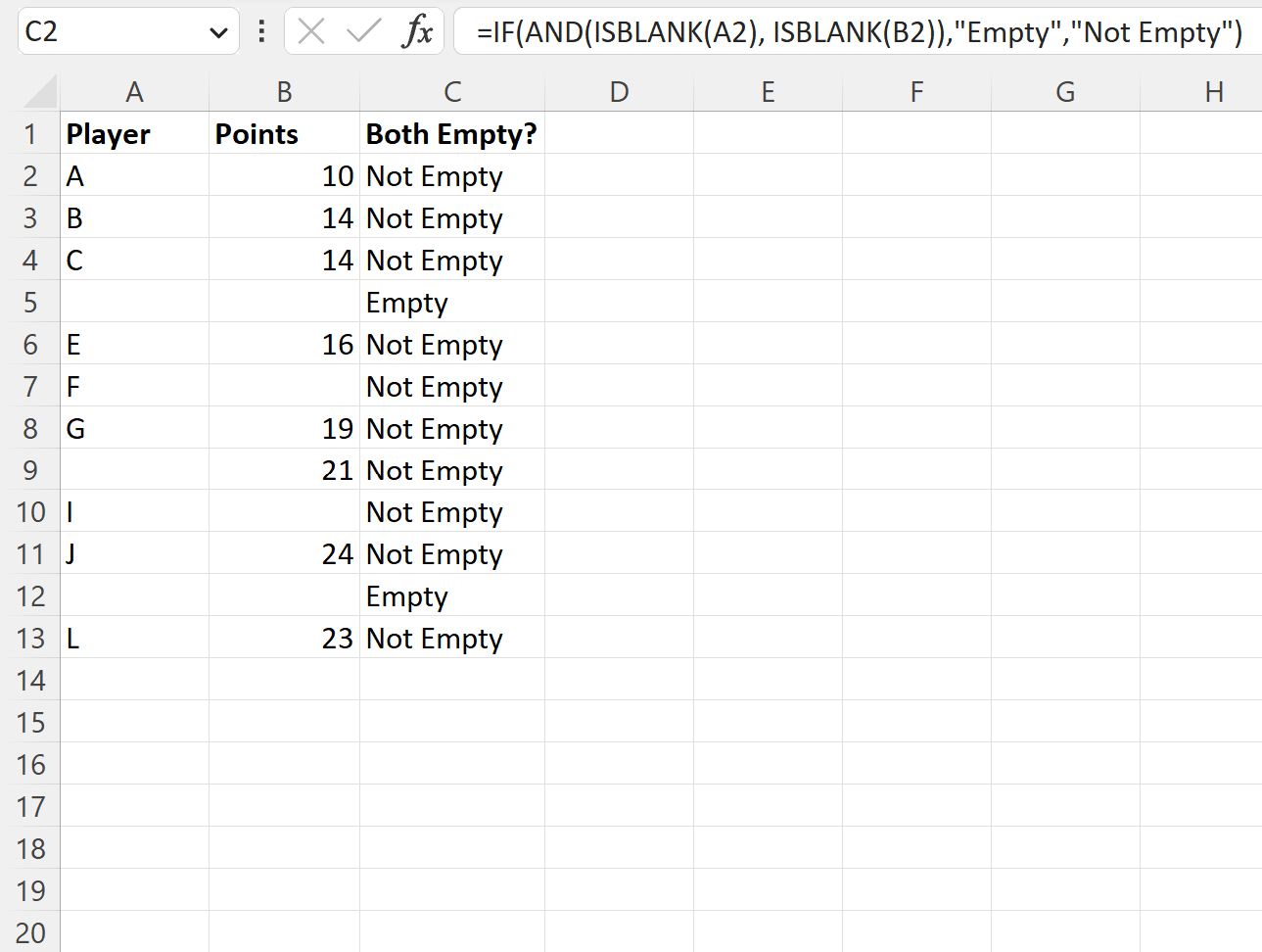 Excel check if multiple cells are empty