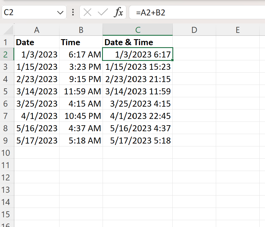 Excel combine date and time with addition