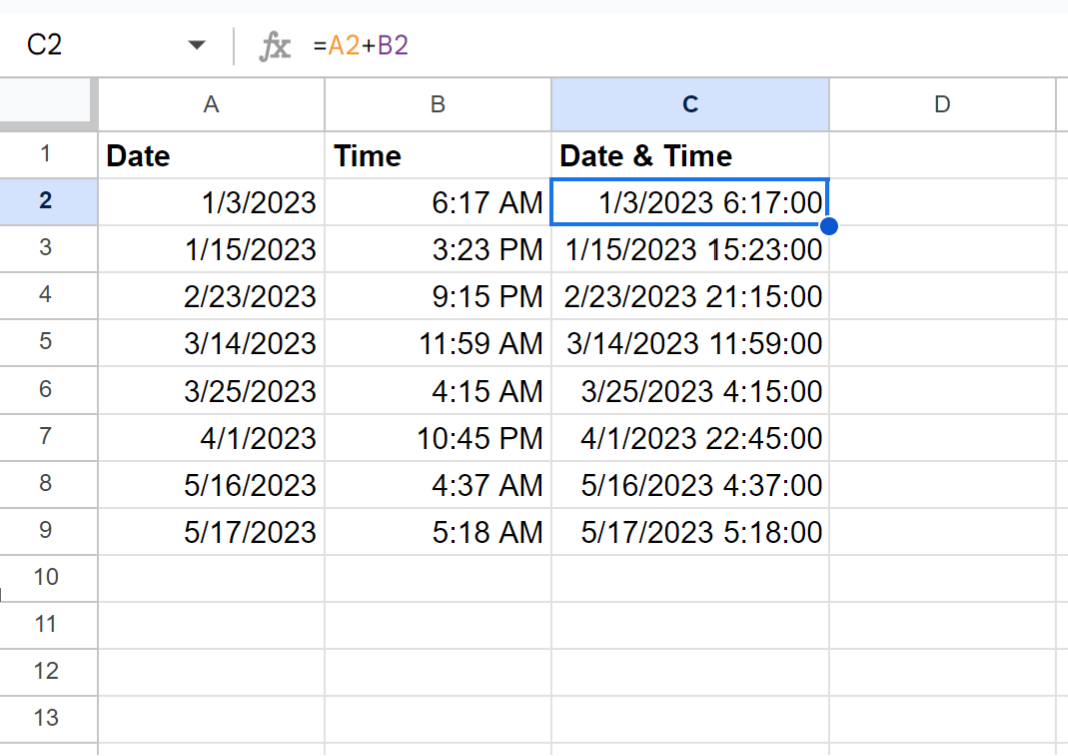 Google Sheets combine date and time