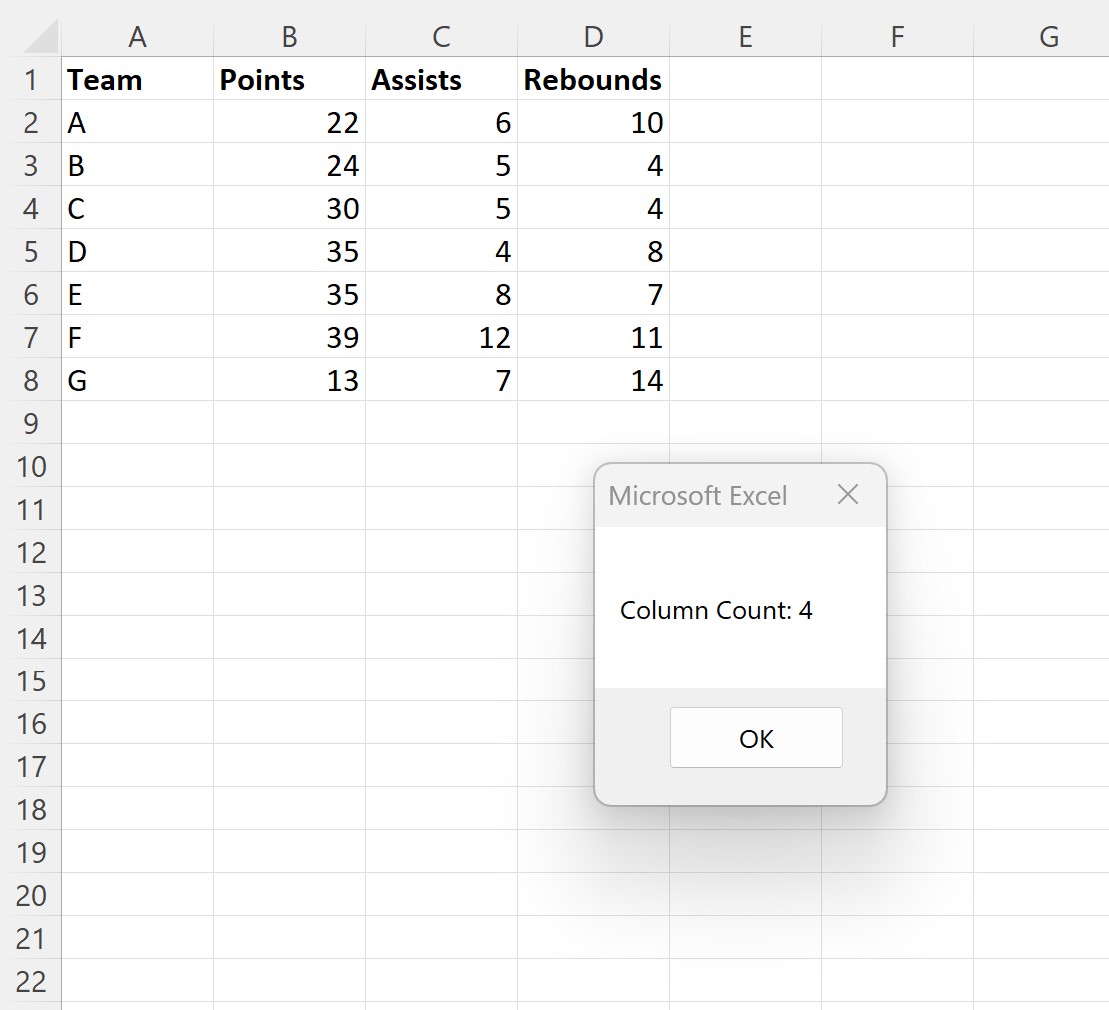 VBA count number of used columns
