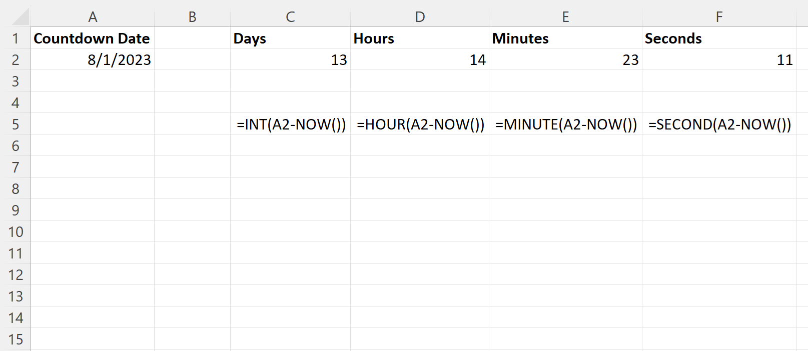 Excel countdown timer