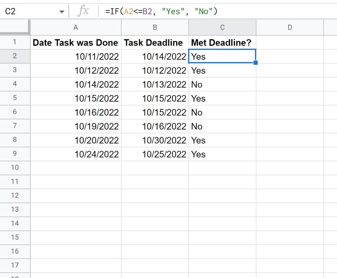 Google Sheets IF function to compare dates