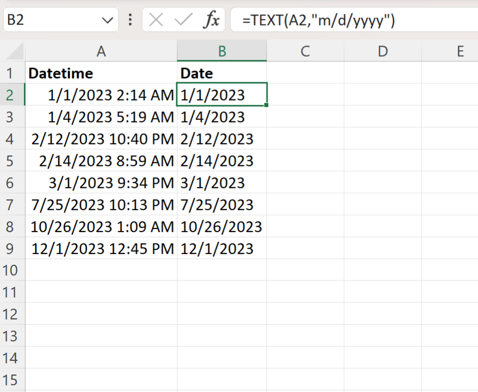 Excel convert datetime to date
