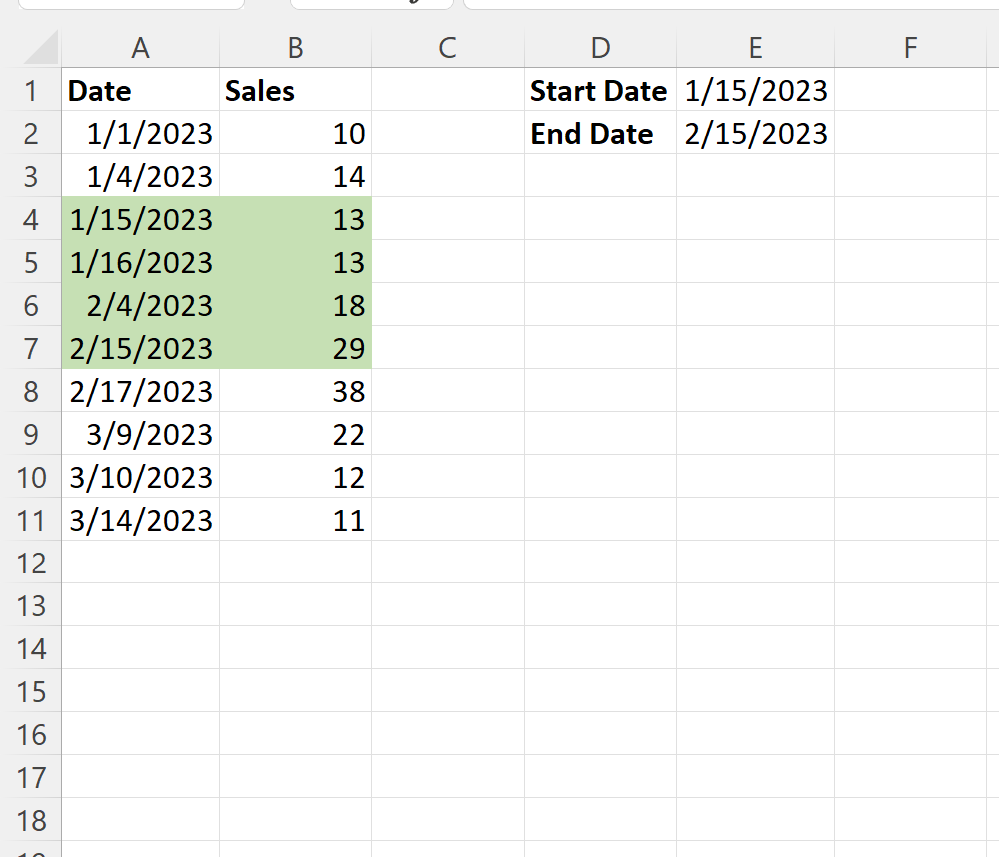 Excel conditional formatting if cell is between two dates