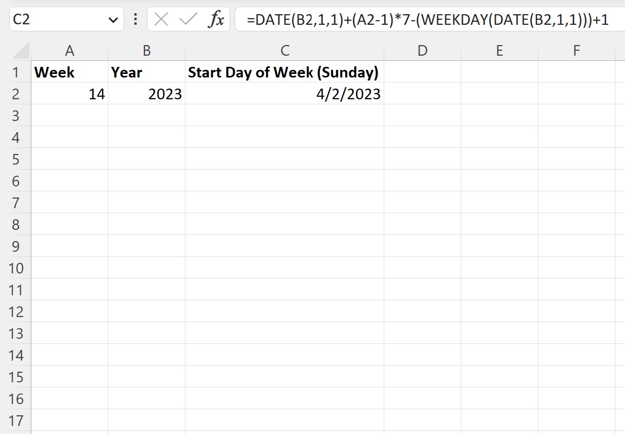 Excel get date from week number