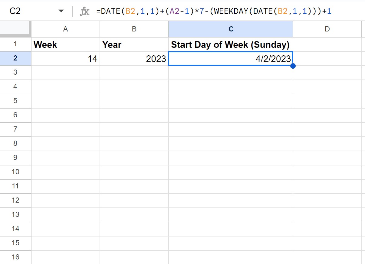 Google Sheets get date from week number