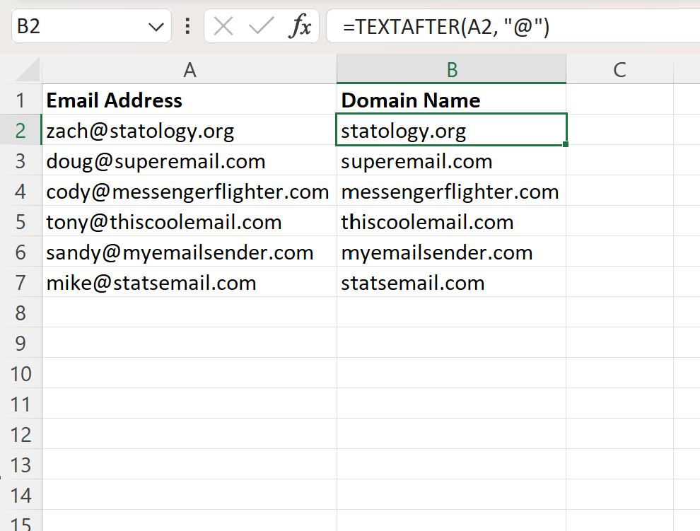 Excel extract domain name from email address