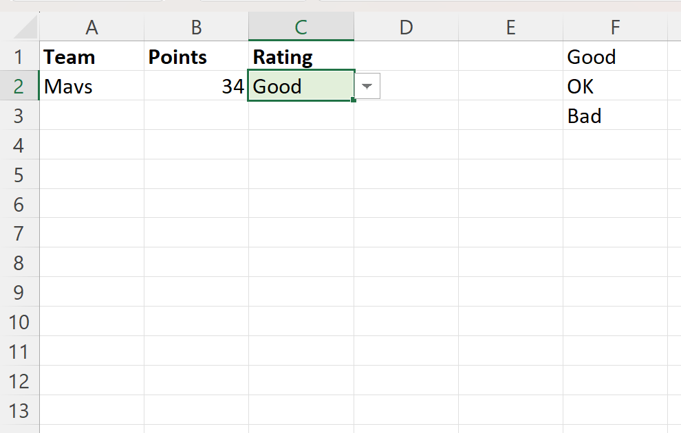 Excel drop down list with colors