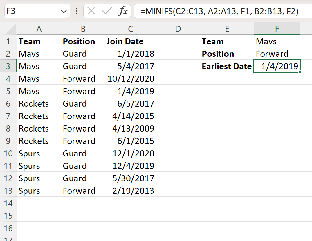 Excel find earliest date based on multiple criteria