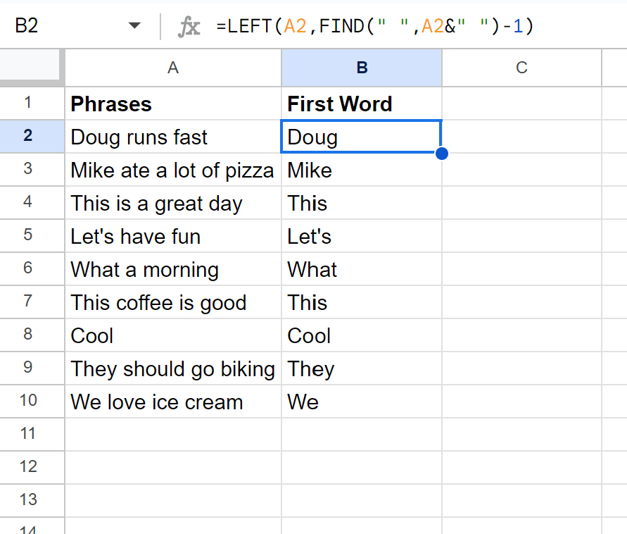 Google Sheets extract first word from string