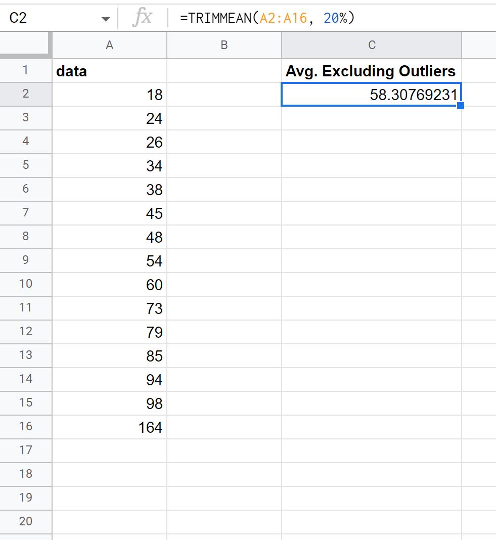 Google Sheets average excluding outliers