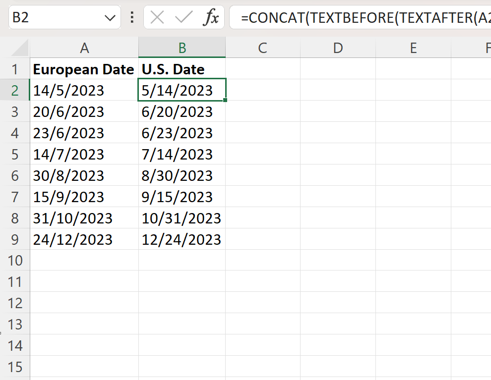 Excel convert European date format to U.S. date format