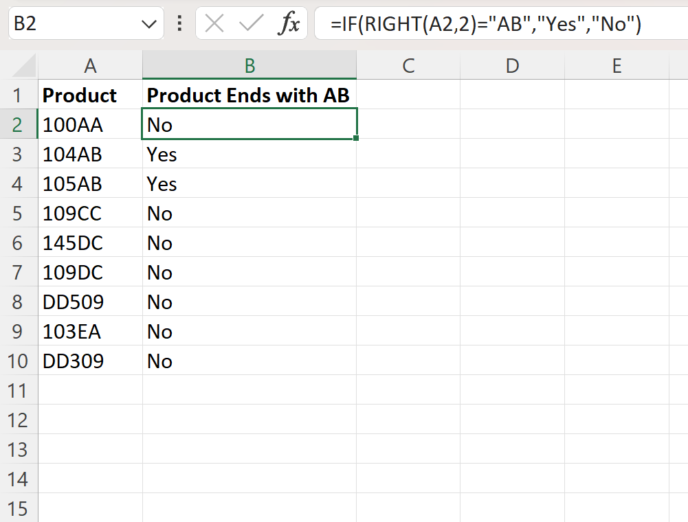 Excel check if cell ends with specific characters