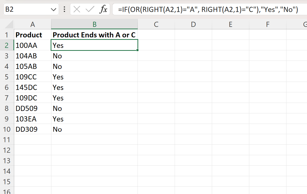 Excel check if cell ends with one of several characters