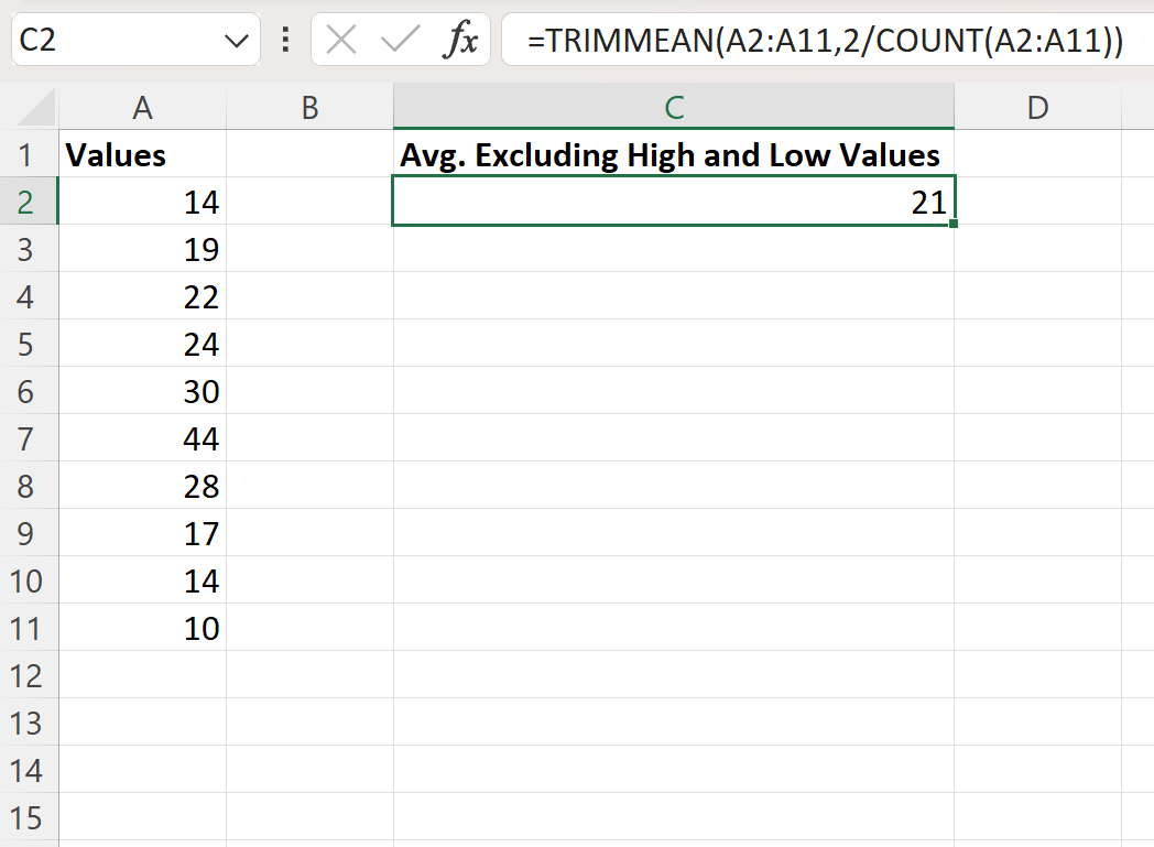 Excel calculate average and exclude highest and lowest values