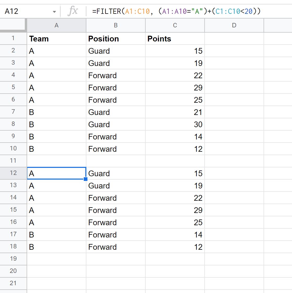 Google Sheets FILTER function with OR