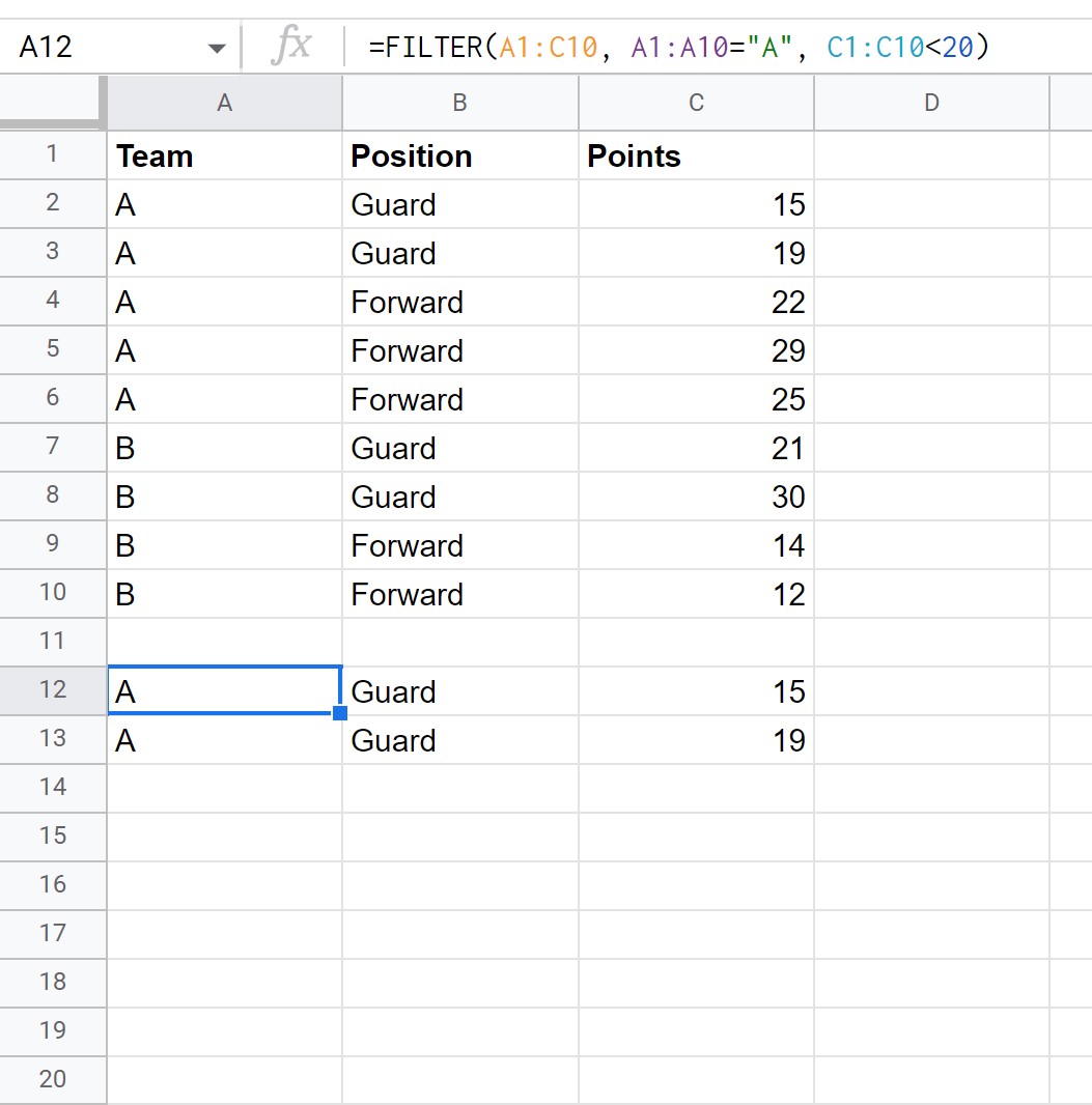 Google Sheets FILTER function with AND