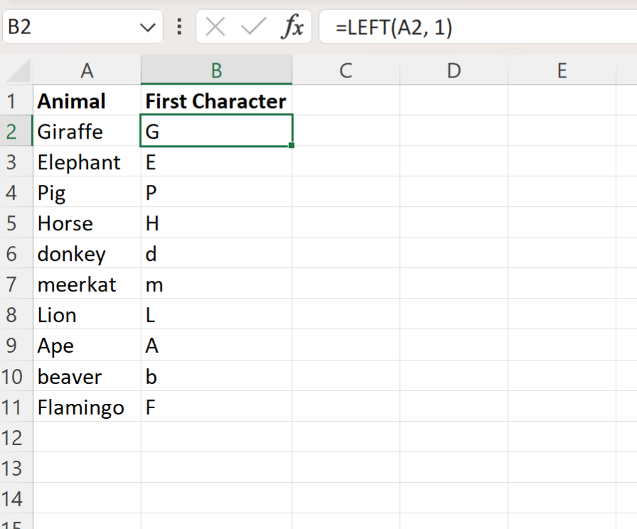 Excel extract first character