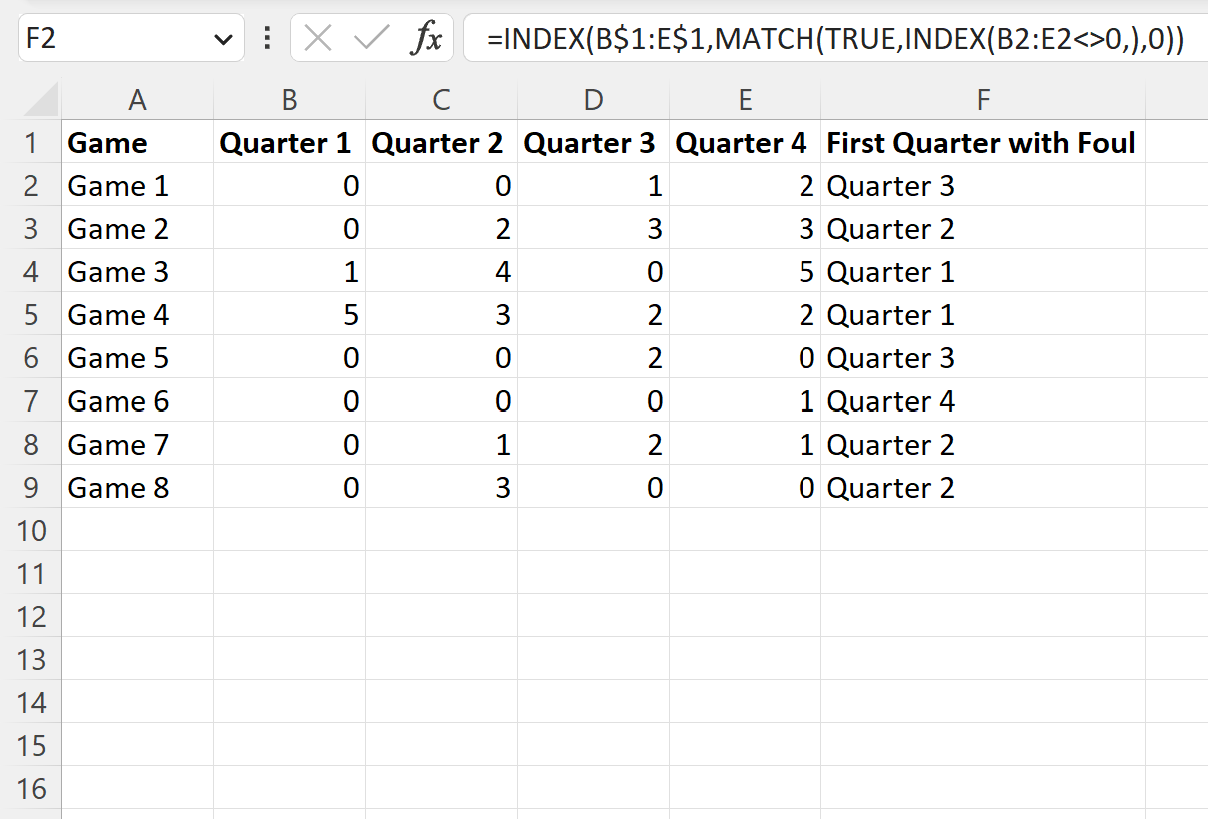 Excel find first non-zero value in row