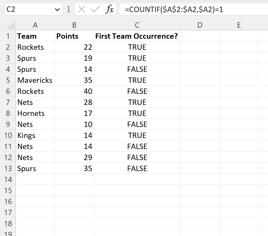 Excel find first occurrence of a value in a column