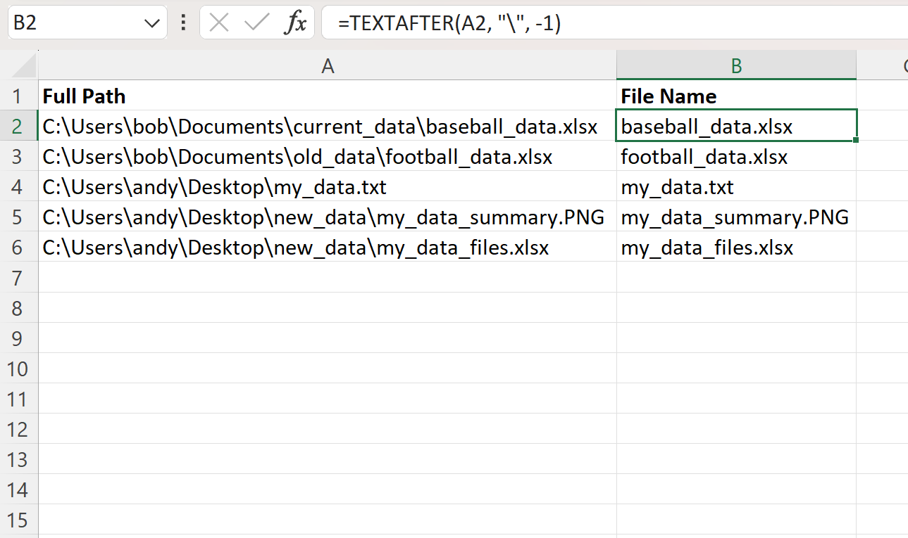 Excel extract filename from path