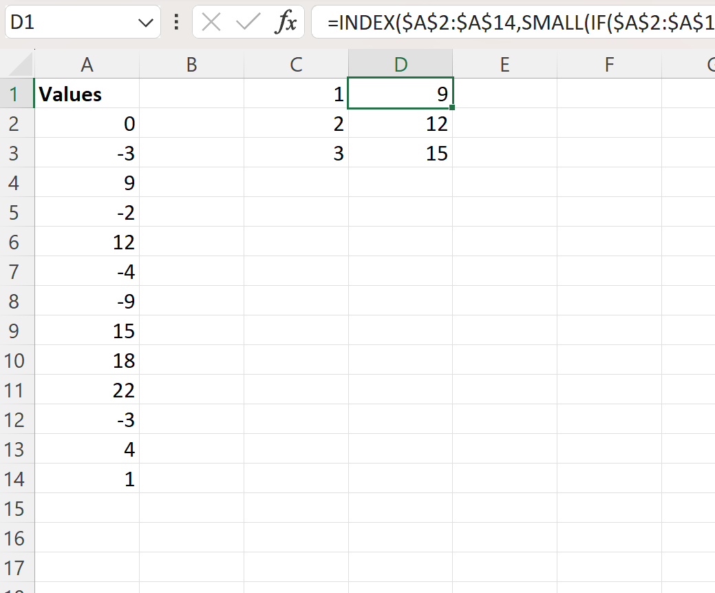 Excel find first 3 positive values in column