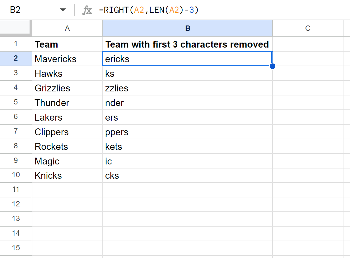 Google Sheets remove first 3 characters from string
