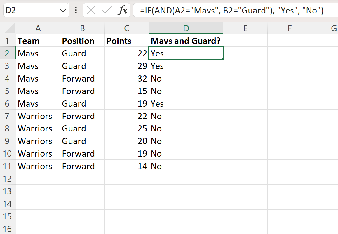 Excel IF function with two conditions using AND logic
