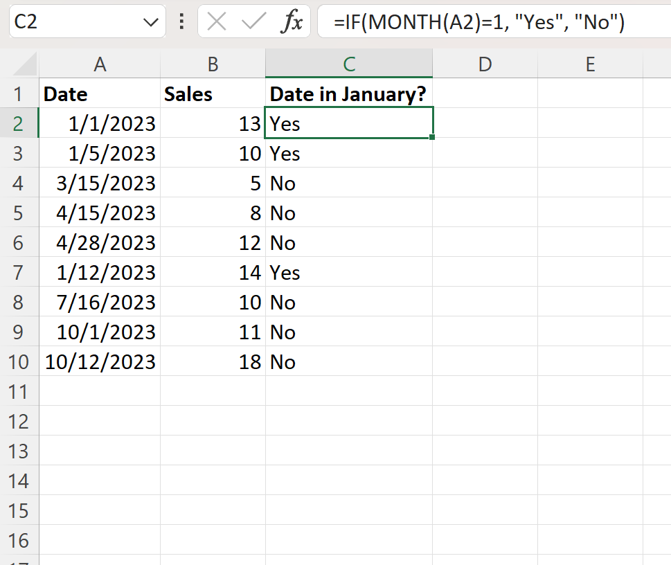 Excel formula if date is January then