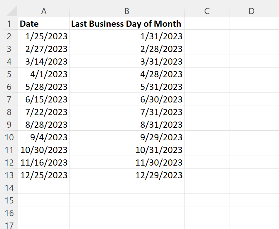 Excel find last business day of the month