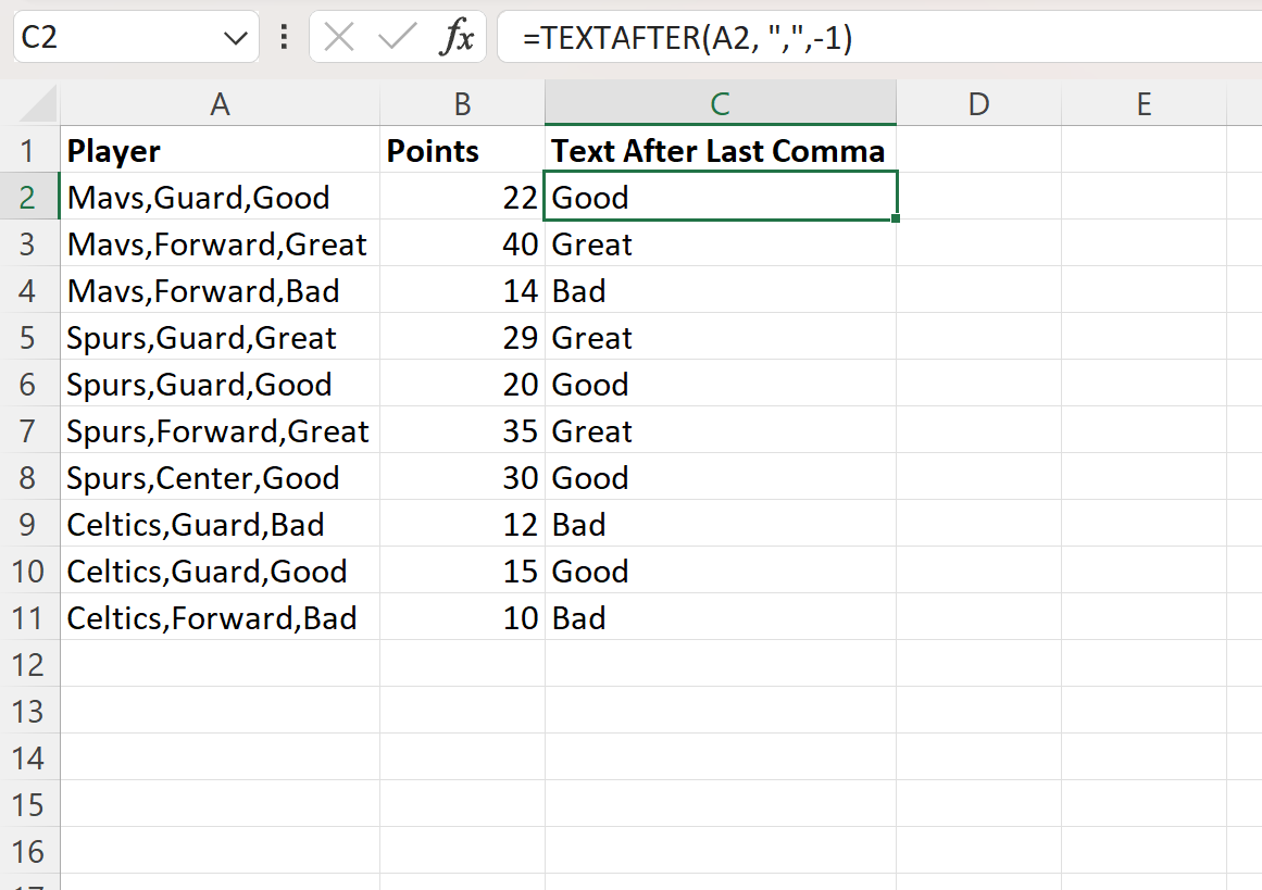 Excel extract text after last comma