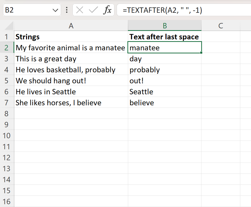 Excel extract text after last space