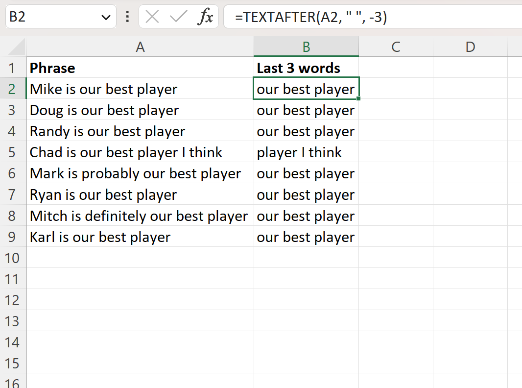 Excel extract last 3 words