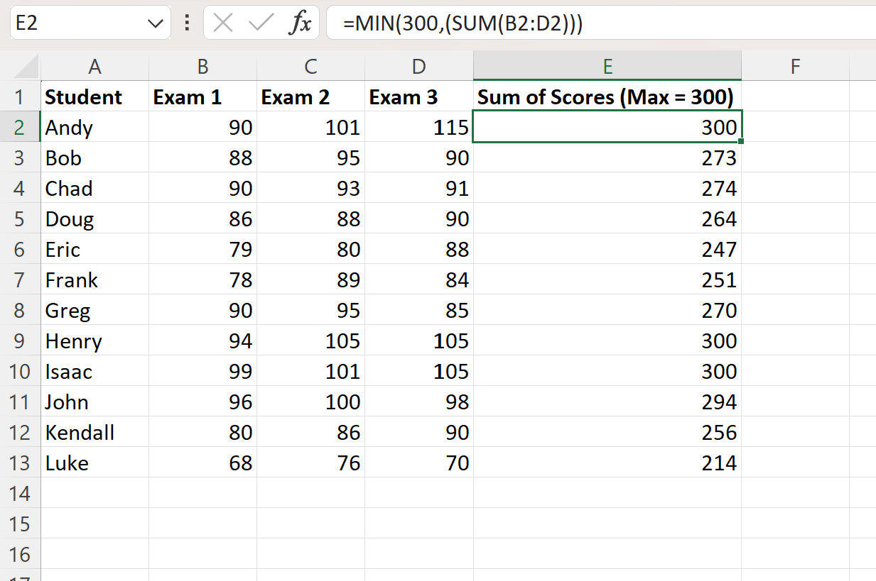 Excel formula max value not to exceed