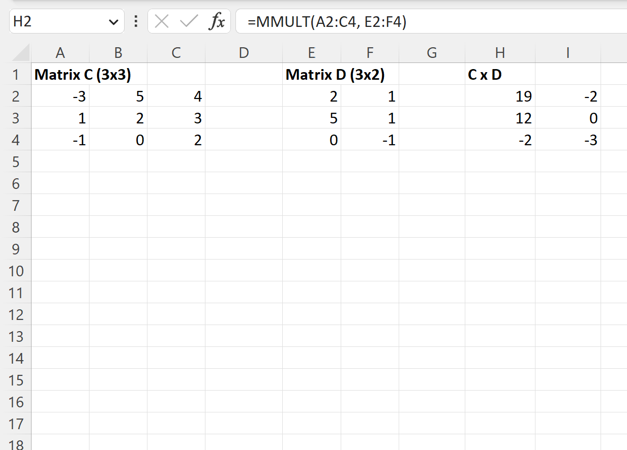 3x3 by 3x2 matrix multiplication in Excel