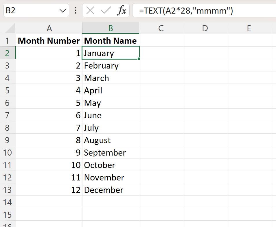 Excel convert number to month name