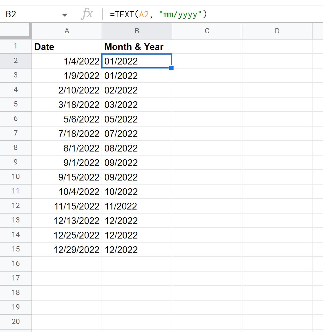 Google Sheets convert date to month and year format