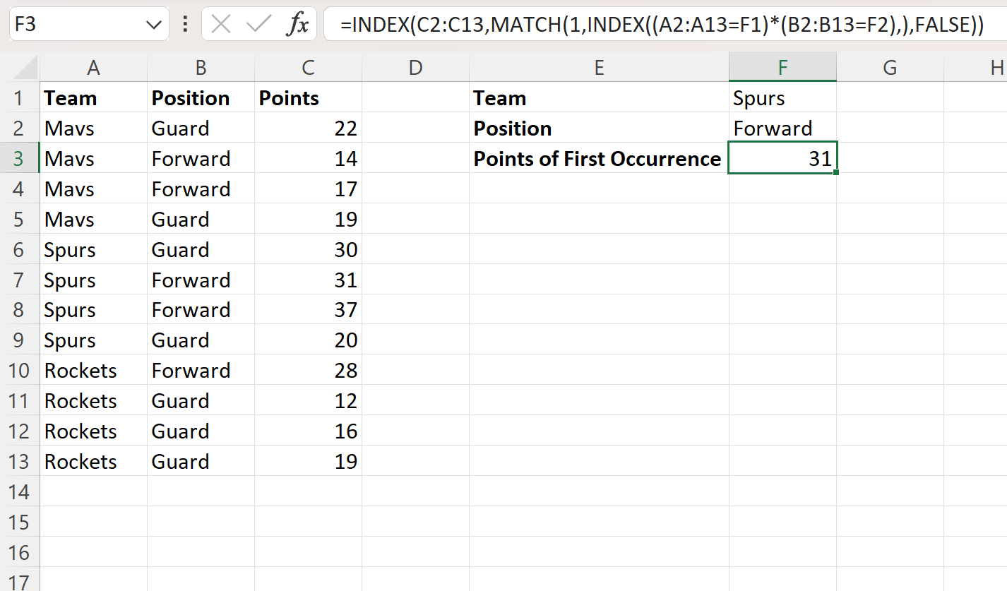 Excel find first occurrence based on multiple criteria