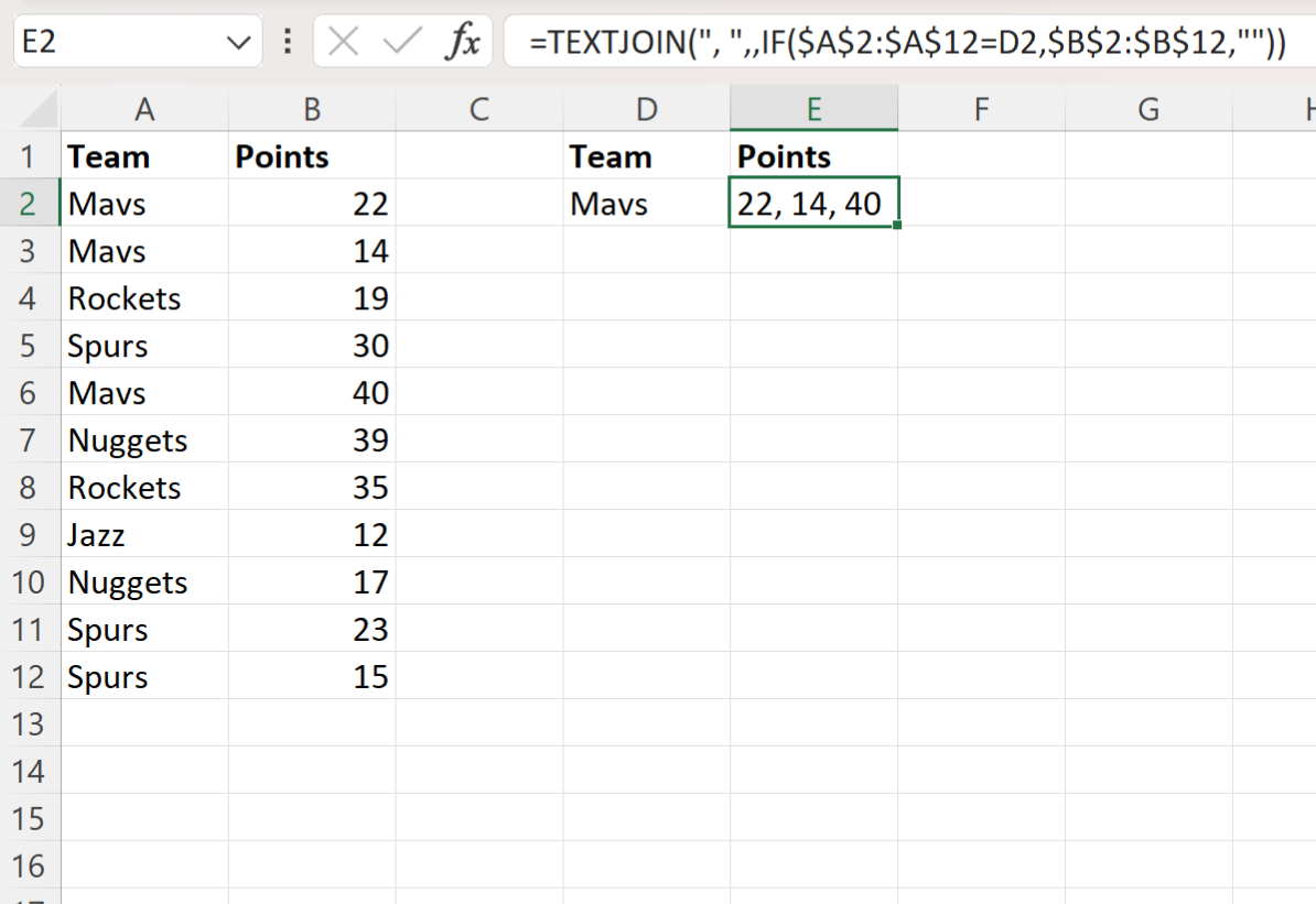 Excel VLOOKUP return multiple values in one cell