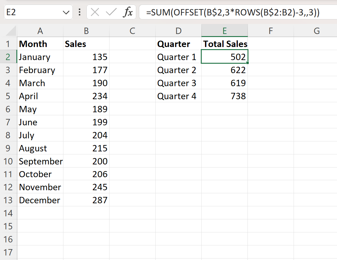 Excel convert monthly data to quarterly data