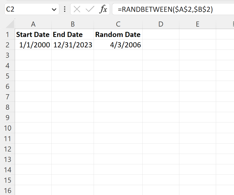 Excel generate random date between date range