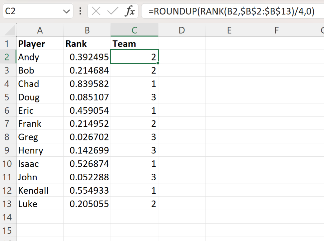 Excel generate random groups