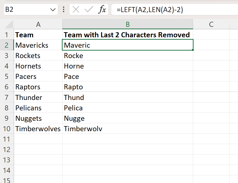 Excel remove last 2 characters from string