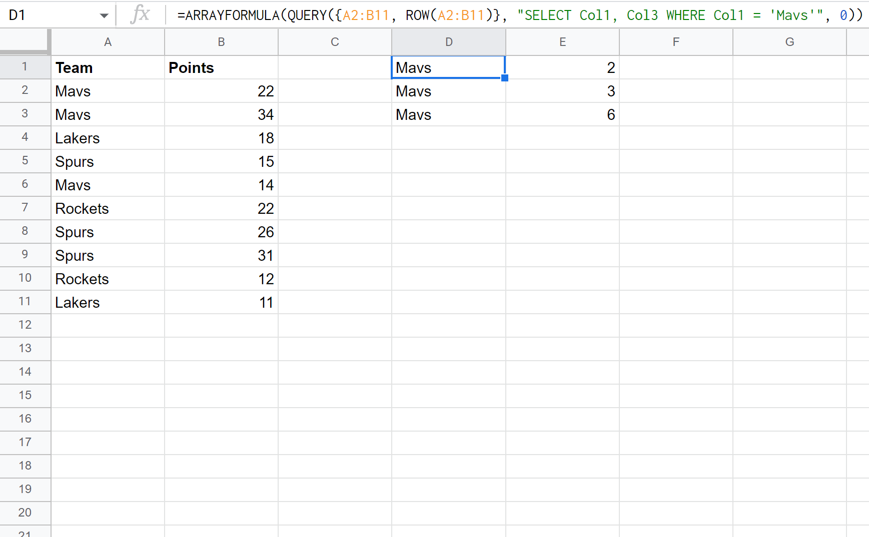 Google Sheets query row number