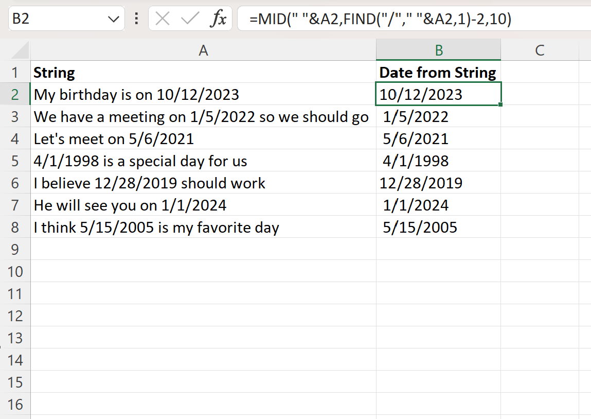 Excel extract date from string
