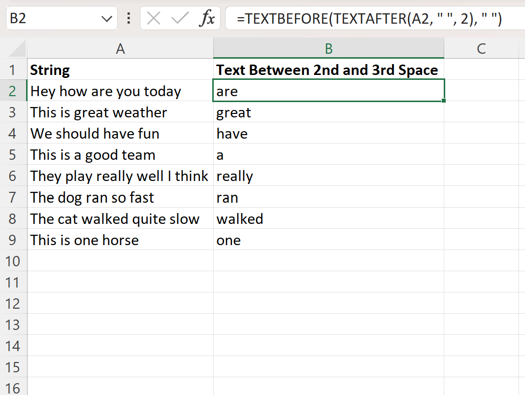Excel extract text between second and third space